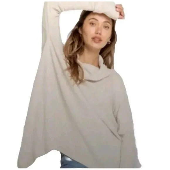 Free People Top Juicy Long Sleeve Size L oversized Ivory NWT Waffle Knit - Picture 1 of 11